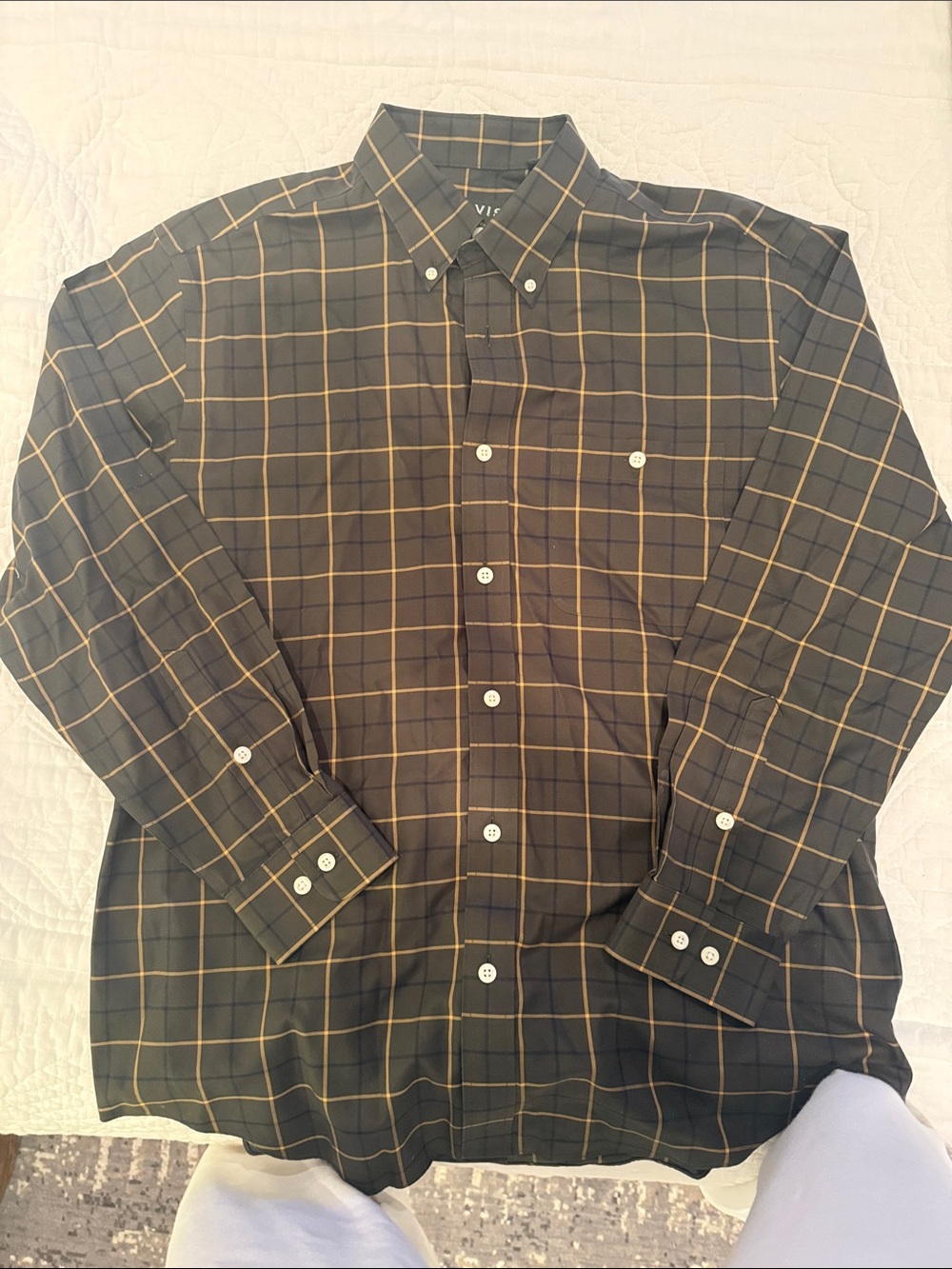 Vineyard Vines Dark Green and Tan Plaid Button-Down Shirt